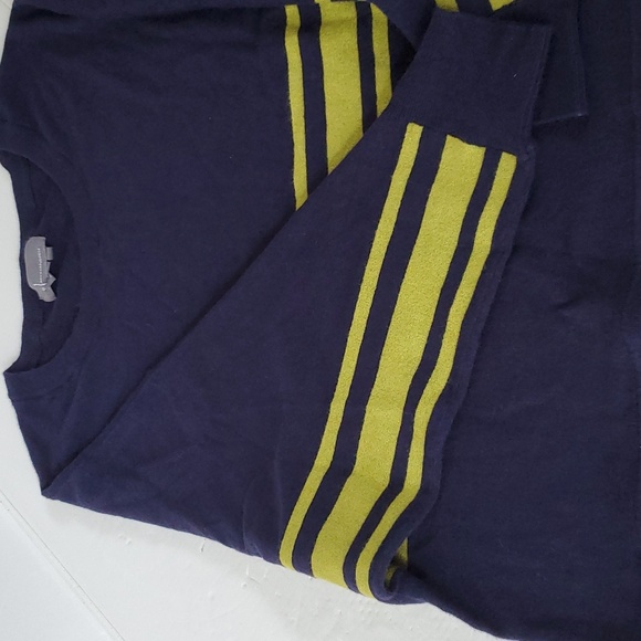 Anthropologie Batwing Sweater Size L Navy Blue Greenish Yellow Stripes LS - Picture 4 of 14